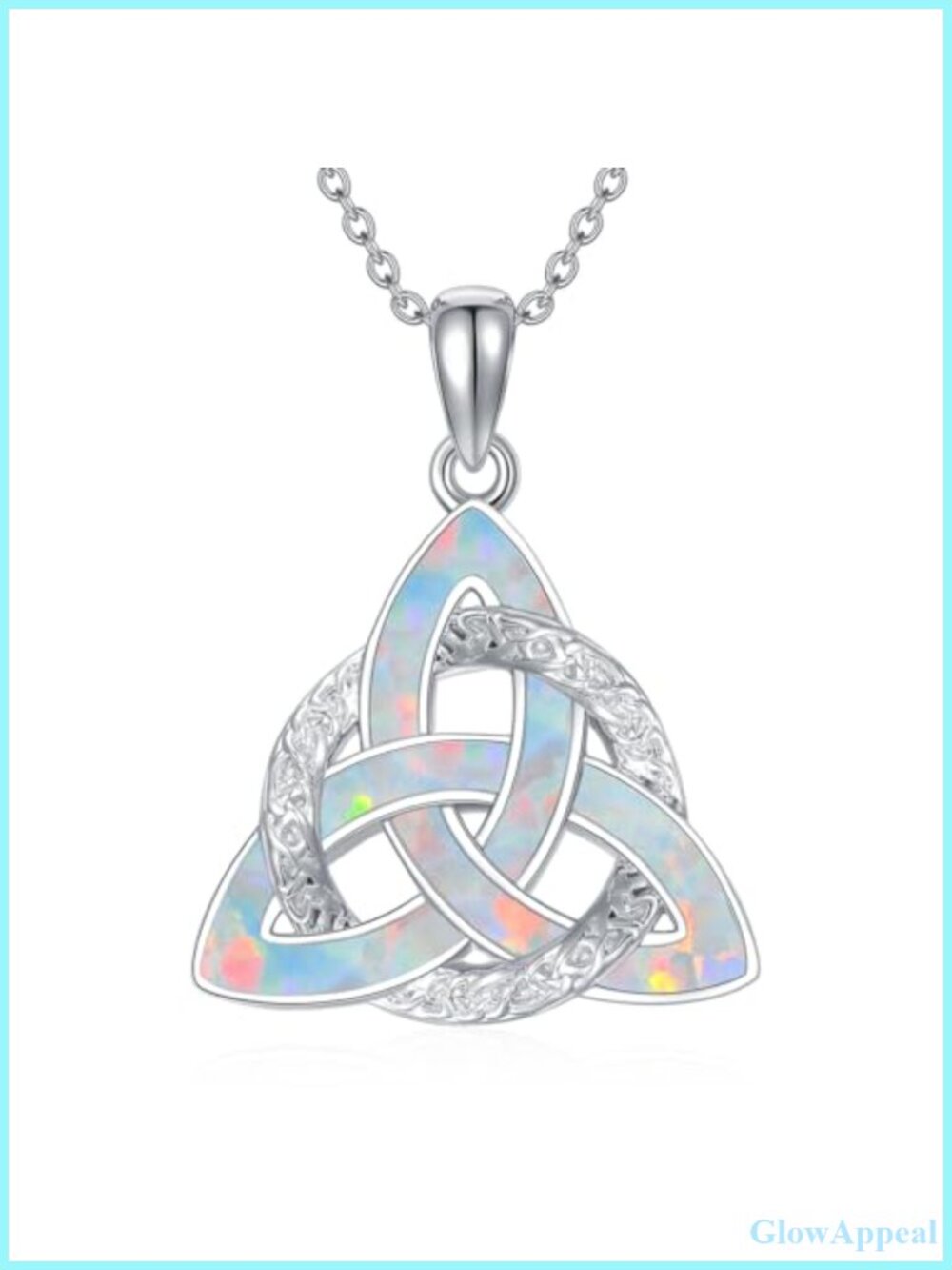 925 Sterling Silver Celtic Knot Pendant Necklace Opal Pave 18-20 Inch